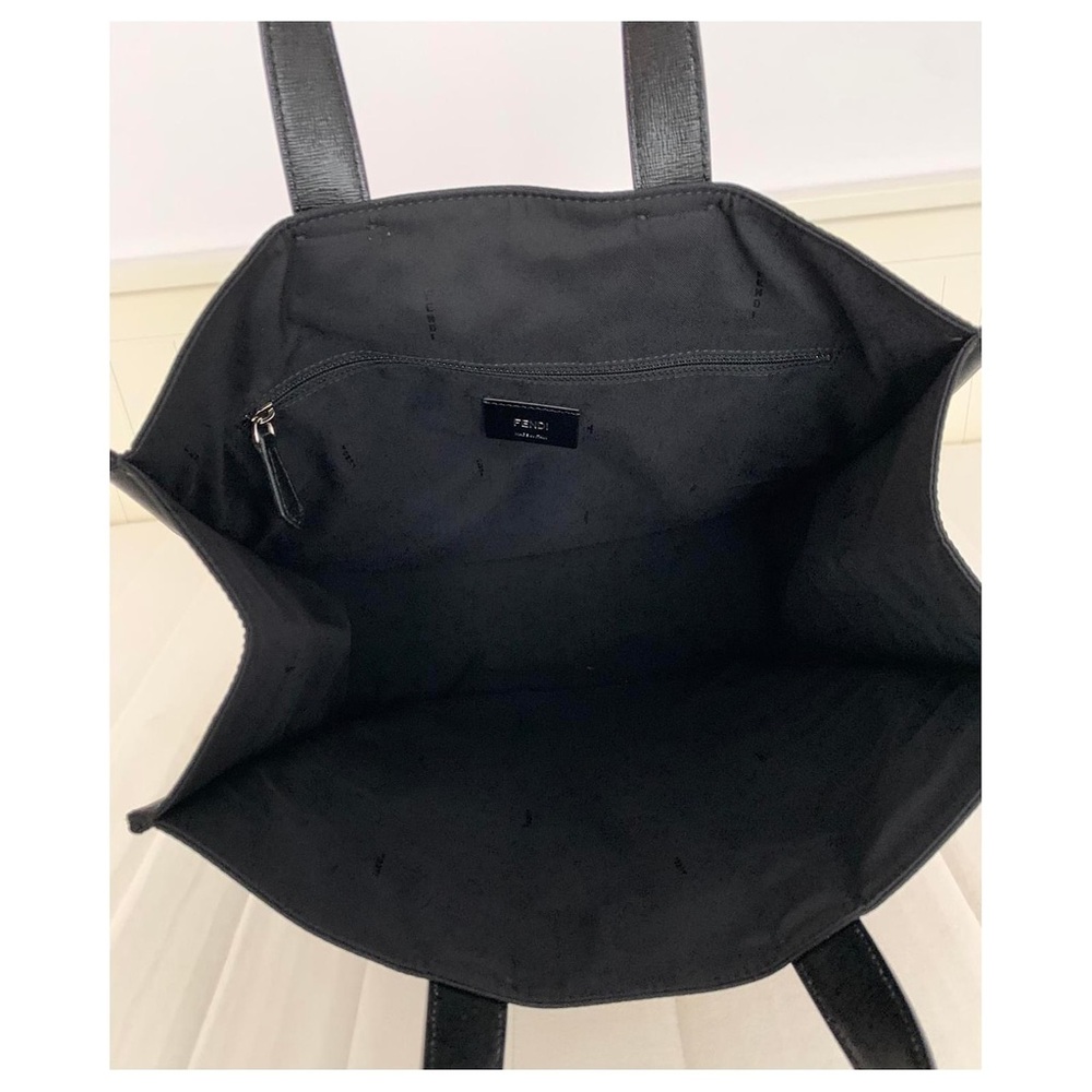 SOLD!! Fendi Id-ea Black Nylon Shopper Tote with Multicolor Shearling Logo RARE - Picture 6 of 10